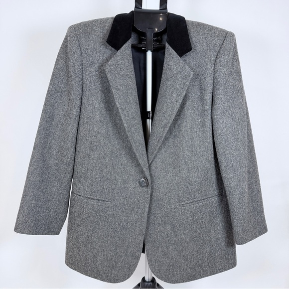 Sag Harbor Women 4P Blazer Gray Wool Blend Velvet Collar Classic Professional - Picture 2 of 10